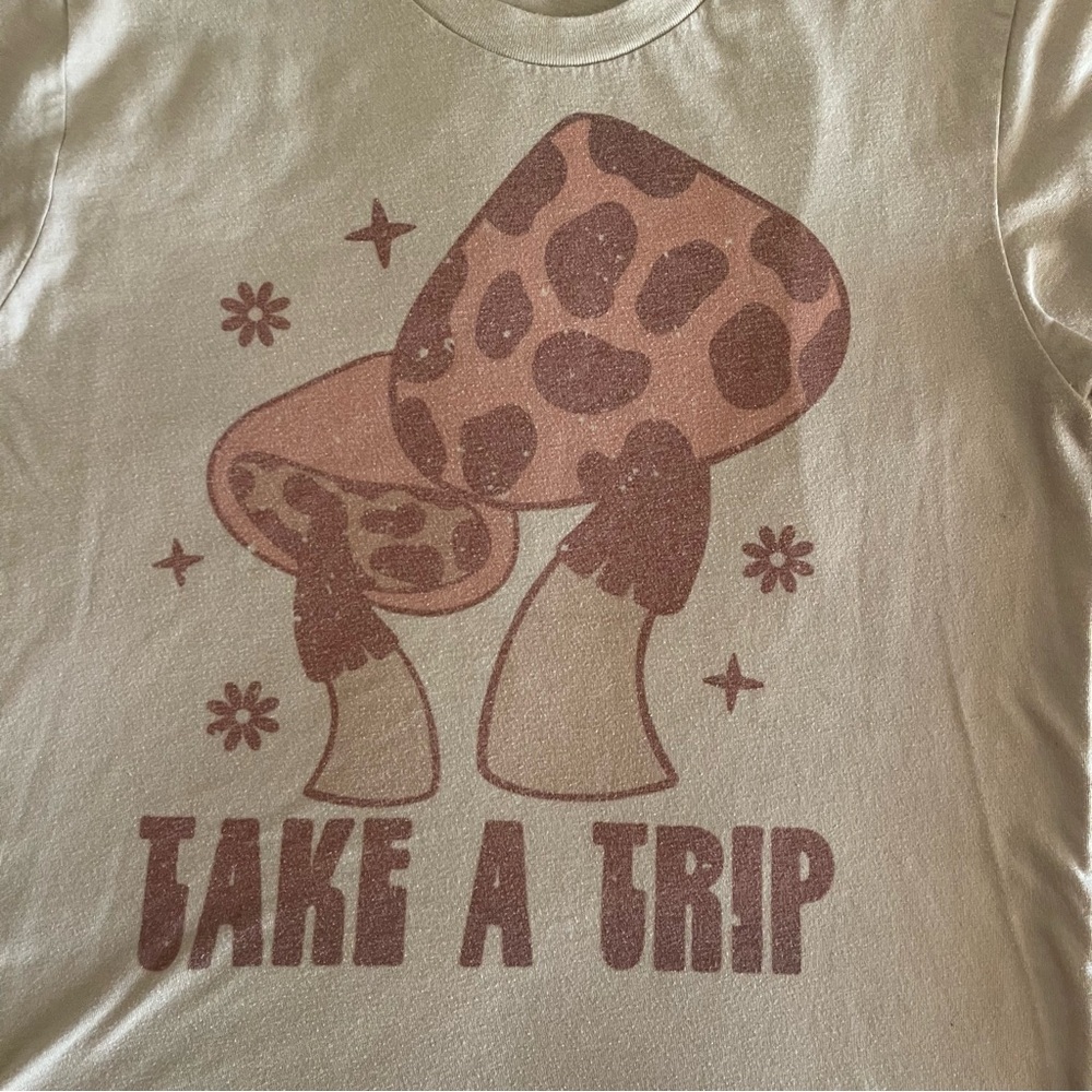 Men's Tan Graphic Tee - 'Take a Trip' Design